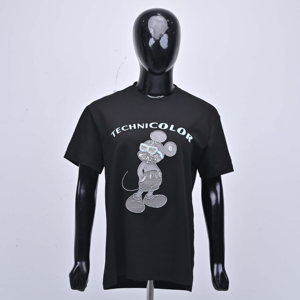 เสื้อยืดคอกลมปักเลื่อมลายมิกกี้เม้าส์สีดำทรงปกติสำหรับผู้ใหญ่ แขนสั้น ผ้าเจอร์ซีย์ 100% คอตตอน - Product Image 1