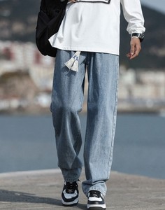 Jean droit homme couleur unie personnalisé style Hip Hop, respirant, écologique, taille mi-haute, léger, toutes saisons - Product Image 6