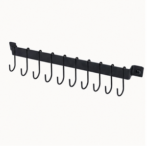 Heavy Duty Wall Mounted Sliding <b>Hook</b> Rack Stainless Steel <b>Kitchen</b> Utensil Hanger & Bathroom Towel Organizer Multipurpose - Product Image 1