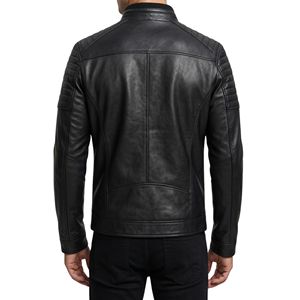 Veste en cuir gris anthracite ultra-épurée avec fermeture éclair sur le devant, silhouette simple, vestes en cuir minimalistes - Product Image 2
