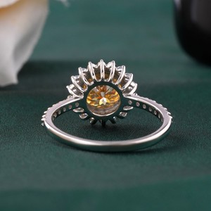 2.00 CT Fancy Yellow Portuguese Cut Lab Grown Diamond <b>Ring</b> with Prong Setting in 14K <b>Gold</b> <b>Cocktail</b> Statement - Product Image 4