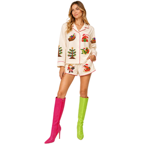 Ensemble jupe-short de Noël Casse-Noisette rose à sequins pour femme, avec haut à manches courtes et col rond et short, vente en gros - Product Image 2
