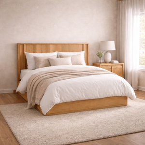 Premium Wooden Platform <b>Bed</b> <b>Frame</b> With Headboard Modern Bedroom Furniture OEM ODM Customized Design Available - Product Image 1