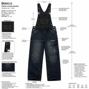 Peto vaquero acolchado con bordado, estilo oversize holgado Y2K, ropa urbana, peto con logo personalizado, pantalones cargo para hombre - Product Image 6