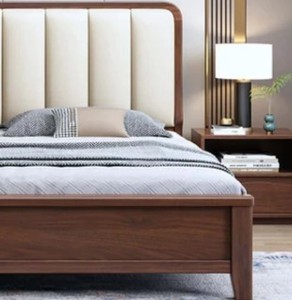 Modern Teak Wood King <b>Bed</b> <b>Frame</b> Solid Wood Upholstered Quilted Headboard Soft <b>Bed</b> Design Style - Product Image 6