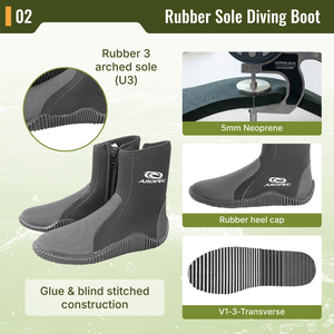 Botas de Buceo de Neopreno de 5 mm Aropec OEM ODM con Suela de Goma de Alta Tracción y Cremallera YKK Resistente para Deportes Acuáticos - Product Image 3