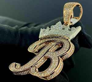 Colgante Personalizado con Letra B Grande y Corona, Chapado en Oro con Incrustaciones de Moissanita, para Joyería Fina de Plata de Ley 925, Colgantes y Dijes - Product Image 4