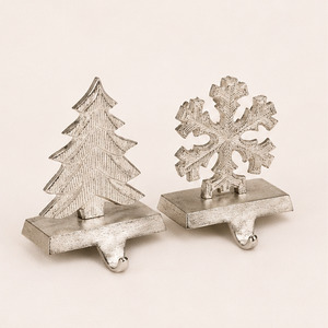Premium Silver Metal Christmas <b>Stocking</b> <b>Holders</b> For Mantel Weighted Decorative Fireplace Hangers Set Of 2 Christmas Tree Design - Product Image 5