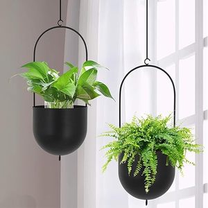 Pot de fleurs suspendu minimaliste en métal noir avec finition thermolaquée pour plantes vertes d'intérieur - Product Image 1