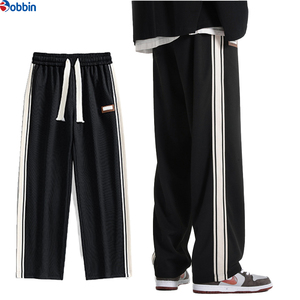 Men Trouser Comfortable Men's <b>Black</b> Sweatpants With Side Stripe Elastic Waist Drawstring Casual <b>Pants</b> Autumn Knitted Cotton - Product Image 4