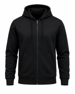 Sweat-shirt à capuche zippé pour homme, noir, manches raglan, poches, style streetwear décontracté, coupe classique, tissu polaire, 100% coton, vêtements d'hiver - Product Image 1