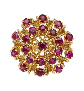 Bague en forme de fleur avec grappe de rubis, plaquée or 10K, pour femme, cadeau de mariage glamour, pierre de naissance de juillet, sertissage à griffes rondes - Product Image 1