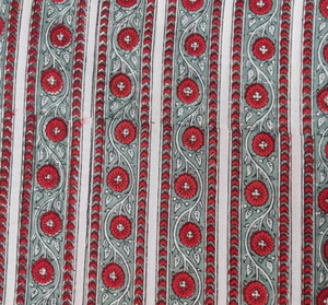 <b>Red</b> Stripe Floral Hand Block Printed Cotton Fabric Indian Sanganeri Fabric Dress <b>Material</b> Wholesale - Product Image 3