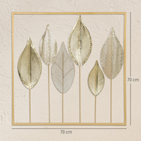 Panneau mural botanique en feuille d'or, sculpture élégante en métal à motif de feuillage, œuvre d'art naturelle encadrée pour l'intérieur moderne de la maison
