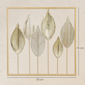 Panneau mural botanique en feuille d'or, sculpture élégante en métal à motif de feuillage, œuvre d'art naturelle encadrée pour l'intérieur moderne de la maison - Product Image 2