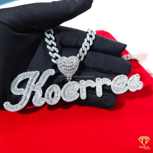 Moissanite Diamond " QaShat " Pendant <b>Chain</b> Custom Heart Necklace <b>Cuban</b> <b>Link</b> Hip Hop Bling Jewelry - Product Image 2
