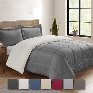 Ensemble de housse de couette matelassée réversible hypoallergénique bleu marine en polyester pour l'automne et l'hiver, lavable en machine - Product Image 6