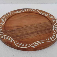 Plateau de service élégant en bois et nacre, fait main, décoratif, au design arabe, pour le Ramadan et l'Aïd