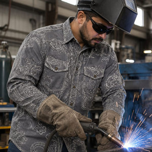 FRC3916 Flame Resistant Printed Plaid Loose Fit Sewing Work <b>Shirt</b> for Industrial & Construction Workers - Product Image 6
