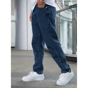 Jean en denim bleu tendance, style vintage moderne, coupe droite ample, léger, écologique, respirant, lavable, taille haute, idéal pour l'été - Product Image 2
