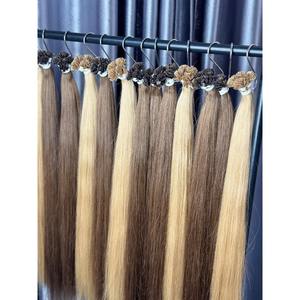 Extensiones de Cabello con Punta Plana, Cabello Humano Liso, Balayage con Reflejos Marrón Oscuro y Rubio, Virgen Vietnamita, Doble Trama - Product Image 5