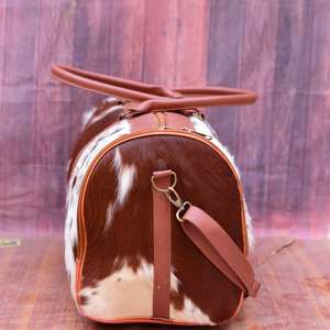 Sac de voyage en cuir de vachette vintage premium avec poils, grande capacité, sac de week-end en cuir véritable, sac de sport avec poils LHDB-0182 - Product Image 4