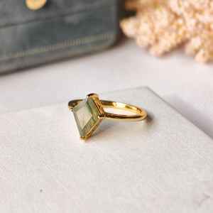 Bague en argent sterling 925 plaqué or 14 carats en forme de cerf-volant avec agate mousse, bague en pierre précieuse naturelle, bijoux faits à la main pour femmes, cadeau - Product Image 6