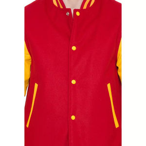 Veste varsity en cuir PU rouge et jaune coupe-vent unisexe style preppy coupe classique col montant fermeture boutonnée vêtement d'hiver - Product Image 5
