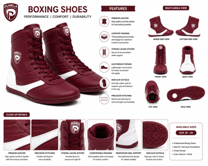 Botas de Boxeo Personalizables Dumela para Adultos, Color Granate y Blanco, Cuero Vacuno, Caña Alta, Transpirables, Ecológicas y Cómodas - Product Image 6