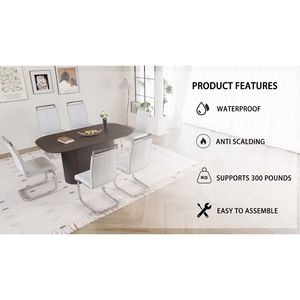 63 \ "medievale moderno stile marrone MDF tavolo da pranzo PU senza braccioli in metallo placcato argento gamba per cucina di casa sala da pranzo Set - Product Image 6