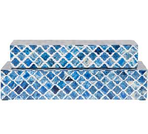 Handcrafted Bone Inlay Decorative <b>Storage</b> Box Set with Blue and White Moroccan Lattice Pattern Rectangular Jewelry Organizer Box - Product Image 6