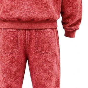 Conjunto Deportivo para Hombre, Rojo, Lavado Ácido, 100% Algodón, 480 gsm, Alta Calidad, con Pedrería, Pantalones Largos con Cordón Ajustable, Ropa Casual - Product Image 5