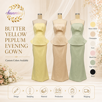 Ensemble de robe de soirée pour femme - Haut bustier jaune pâle à volants et jupe sirène, ensemble deux pièces, parfait pour le bal de promo, les fêtes et les anniversaires