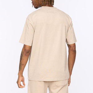 T-shirt en coton beige surdimensionné pour homme, manches courtes, col rond, jersey uni décontracté - Product Image 5