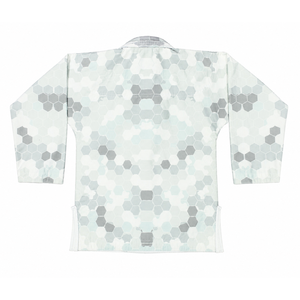 Kimono de Jiu-Jitsu Hexagonal/Nid d'Abeille Blanc et Bleu Personnalisé, Confortable et Respirant, 100% Coton, Tissu de 280g, Flocage et Paillettes - Product Image 3