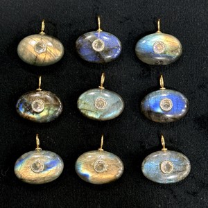 Colgante de Labradorita AAA con Incrustaciones Dobles de Circonita, 18mm, Engaste de Bisel en Oro Vermeil, Dijes para Fabricación de Joyas al por Mayor - Product Image 1