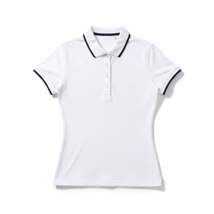 White Women's Polo Shirt Short Sleeve Solid Color Preppy Style Oxford Fabric Turn <b>Down</b> Collar Regular Length - Product Image 1