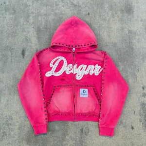 Sudadera con capucha de algodón grueso de alta calidad, estilo vintage, con cremallera completa, personalizada OEM - Product Image 1