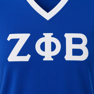 เสื้อยืดคอกลมสีน้ำเงินรอยัลสำหรับผู้หญิง Zeta Phi Beta แต่งขอบตัดสีด้วยตัวอักษรกรีกสีขาวเชนิลล์ เนื้อผ้านุ่มพรีเมียม สวมใส่สบายๆ สไตล์ลำลอง - Product Image 6