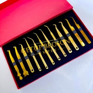 Pince à épiler pour cils GETUP BROSONS IMPEX 90/curve/isolation en acier inoxydable doré, pointe lisse, poignée diamantée, haute qualité - Product Image 2