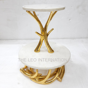 2 Tier White <b>Marble</b> <b>Cake</b> <b>Stand</b> with Gold Antler Base Resin Epoxy Mold Luxury Dessert Display Cupcake Holder for Wedding Party - Product Image 1