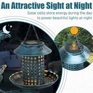 37.8-Inch Weather-Resistant Metal Bird Bath with Solar Feeders Combo Outdoor Flower Planter Pedestal for Backyard Birding - Product Image 5