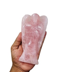 Grande décoration artisanale en cristal de quartz rose, ange de poche pour la maison, la voiture et le bureau - Product Image 1