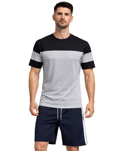 Mens Black Grey Sports T Shirt And Shorts <b>Set</b> Breathable Quick Dry Gym Wear Athletic Running Training Activewear Outfit <b>Set</b> - Product Image 1