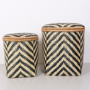 <b>Bamboo</b> storage bin with lid premium natural fiber <b>baskets</b> handcrafted hamper bins for sale - Product Image 1