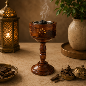Brûleur d'encens en bois de style vintage, en laiton doré, encensoir arabe Bakhoor, porte-oud fait main, accessoire de décoration pour la maison, Ramadan, Eid - Product Image 5