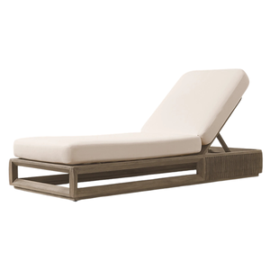 Outdoor Modern <b>Grey</b> Teak Wood Sun Lounger Slatted <b>Frame</b> Waterproof Cushion Resort Patio Minimalist Design Garden Furniture - Product Image 1