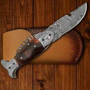 Couteau de poche artisanal en acier Damas en forme de poisson avec manche en bois de haute qualité pour le camping en plein air, la survie, qualité industrielle OEM - Product Image 3