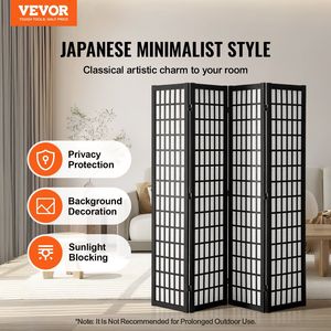Pantallas plegables de madera portátiles de 4 paneles de estilo japonés, divisores de partición interior para el dormitorio del hogar, habitación decorativa de privacidad - Product Image 2