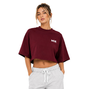 Personalized Solid Color women's shirt Drop Shoulder Boxy Tee Crew Neck Short Sleeve Loose Fit <b>Crop</b> <b>Top</b> OEM Custom All Seasons - Product Image 1